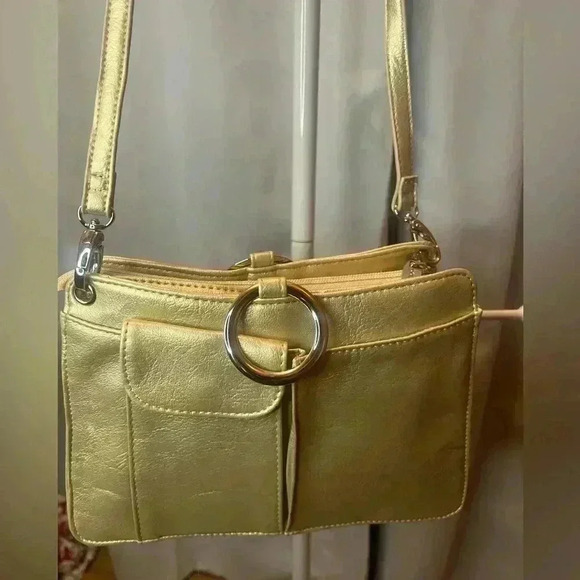 Pouchee Gold Leather Organizer Crossbody Bag - Picture 4 of 13